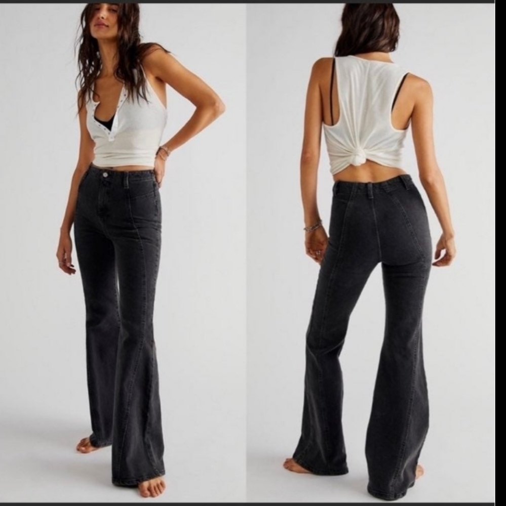 Free People Charcoal Flare & Wide Leg Jeans